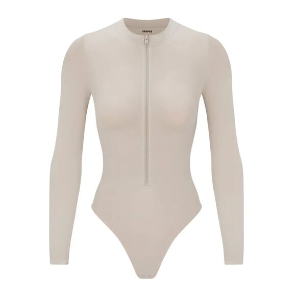 SKIMS Soft Smoothing Seamless Long Sleeve Zip Bodysuit - Stone - Picture 2 of 2